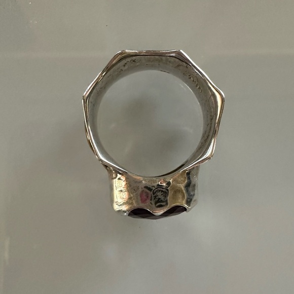 Arya Design Signed 925 Sterling Silver Gold Amethyst Hammered Boho Ring Size 8 - Picture 4 of 16